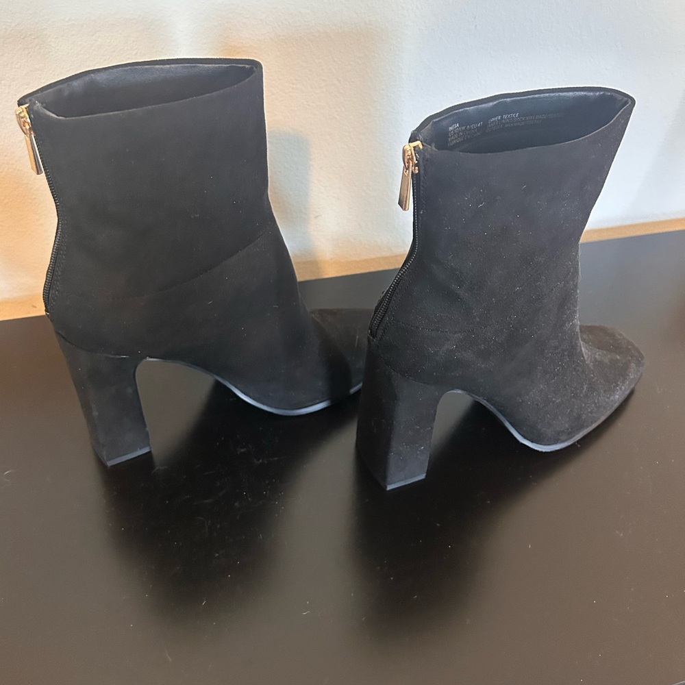 JustFab Grey Suede Heeled Boots with Chunky Block Heel